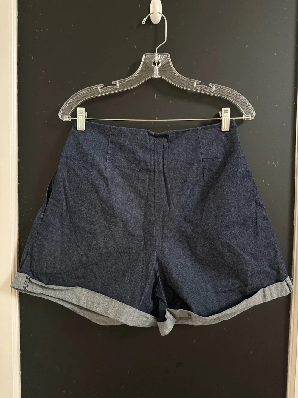 Zara Dark Navy High-Waist Rolled Hem Shorts